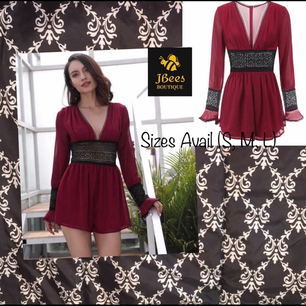 Beautiful Burgundy Long Sleeve Short Romper